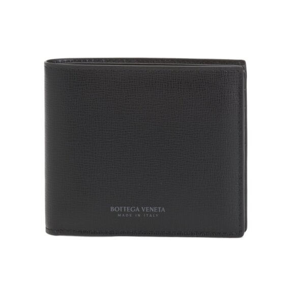 BOTTEGA VENETA BLACK/SILVER Made In Italy Leather Designer Stamped Logo Wallet
